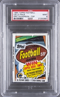 1984 Topps Football Unopened Cello Pack, Eric Dickerson RC on Top - PSA MINT 9